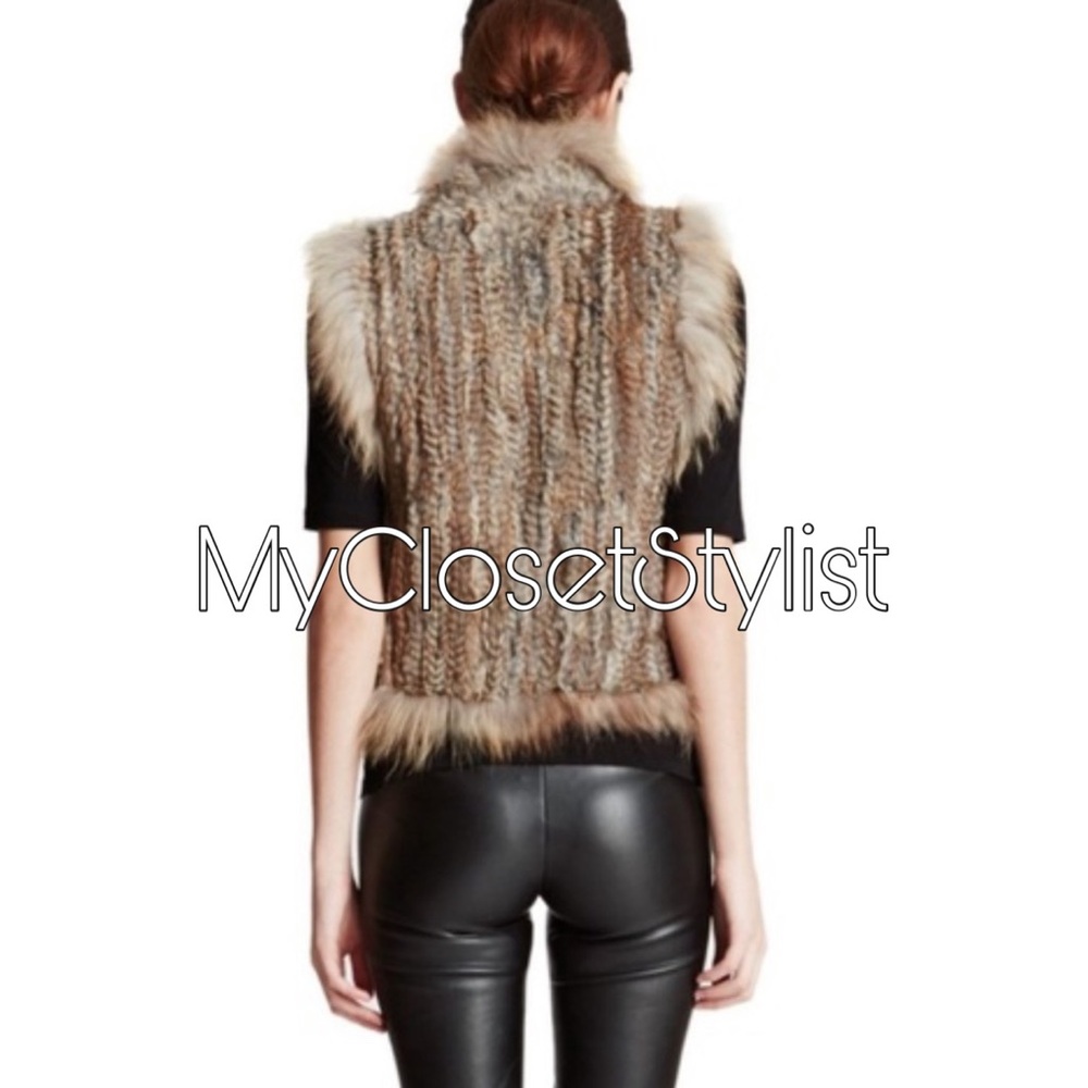 Neiman Marcus REX RABBIT Fur Knit Vest Raccoon Large L NEW - Picture 2 of 4